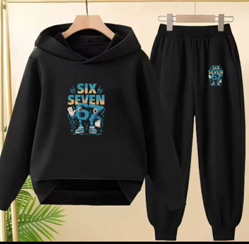 2 Piece Set Digit 67 Print Hoodie+Trousers Pullover