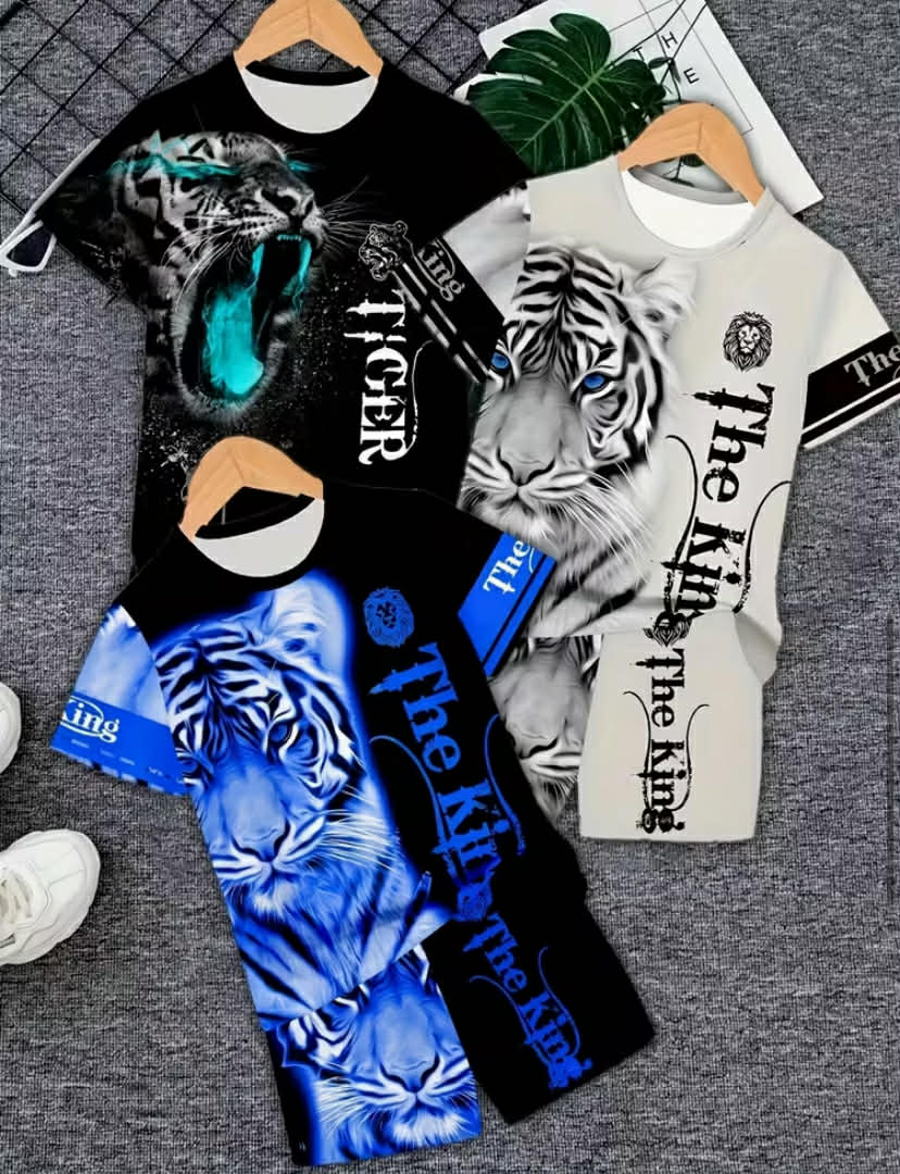 6pcs Boys' 3D Printed & Graphic T-Shirt & Shorts Set - & Casual Summer Outfit with Face & Print, Round Neck Short Sleeve Tee & Shorts
