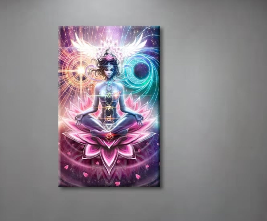 Indian Seven Chakra Meditation Canvas Wall Art Prints Colorful Buddha Hanging Poster