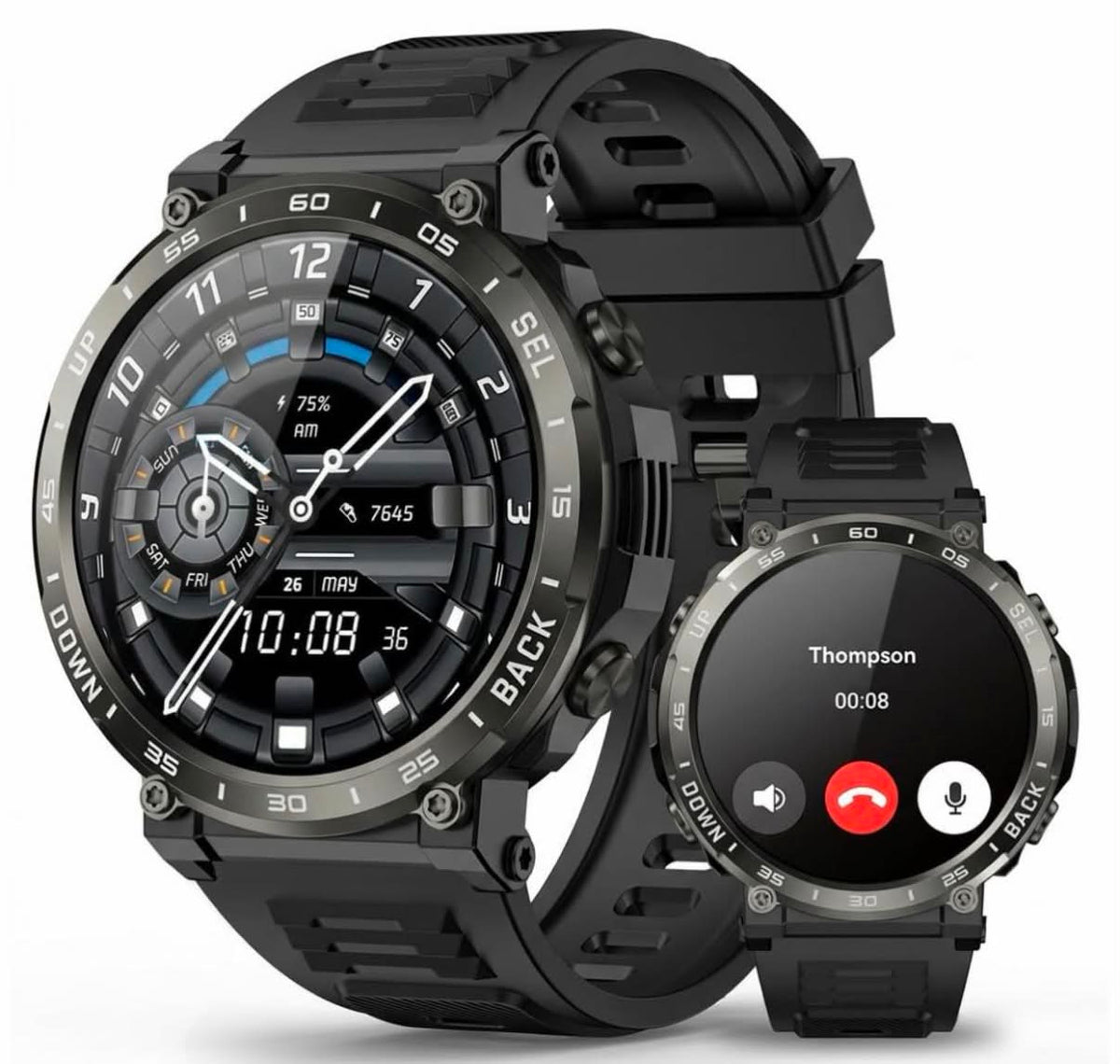 Smart Watch for Men,1.52 inch HD Screen Bluetooth Fitness Tracker Step Counter/Sleep Monitor, 110+ Sports Modes, IP68 Waterproof with iPhone Android Phone Compatible (Black)