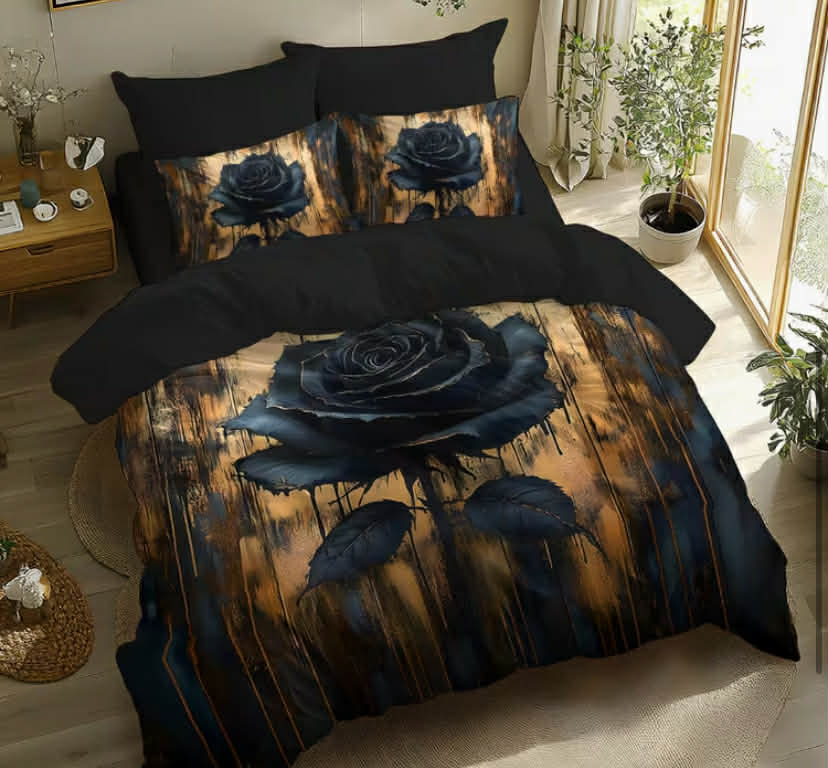 2/3pcs Printed Bedding, New Spring Summer Vintage Luxury Black Rose Floral Design Theme Pattern, Full Polyester Printed Duvet Cover Set