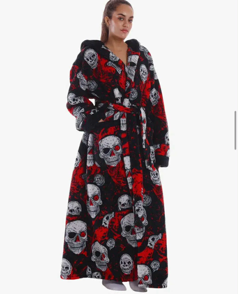 1 ps Skull Print Hooded Bathrobe