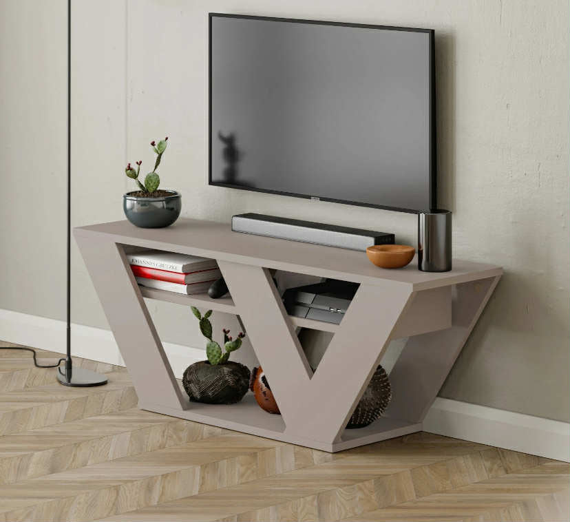 Pipralla TV Stand 110cm – V-Shaped Legs, 2 Open Compartments