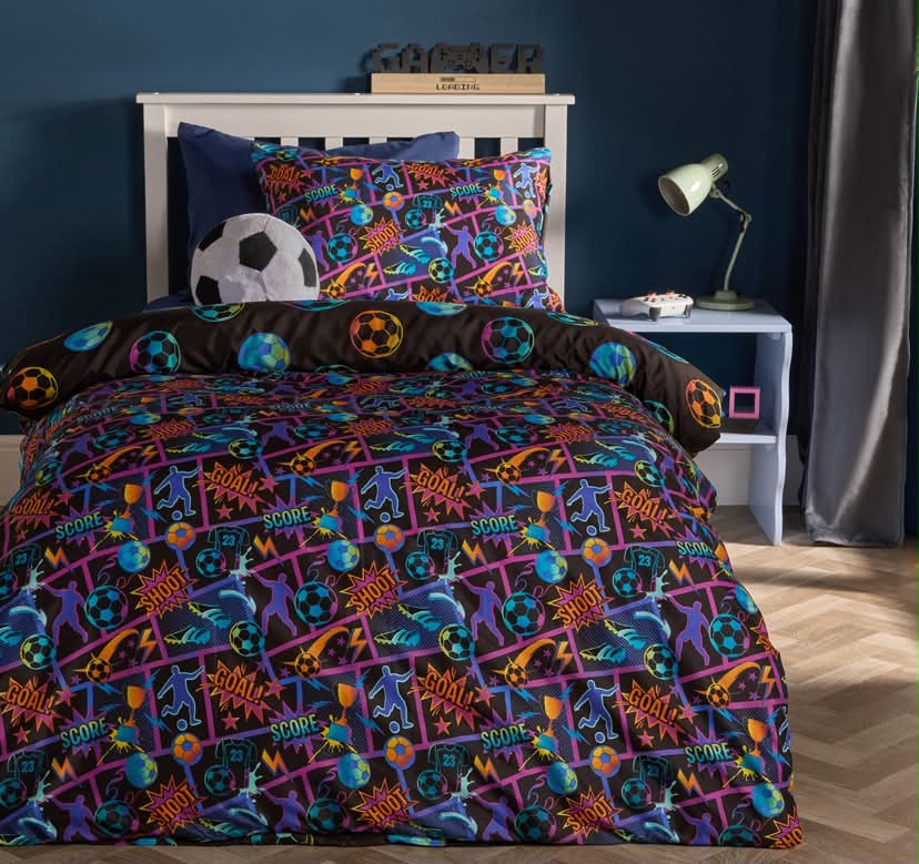 Football Comic Print Duvet Cover Set - Multi