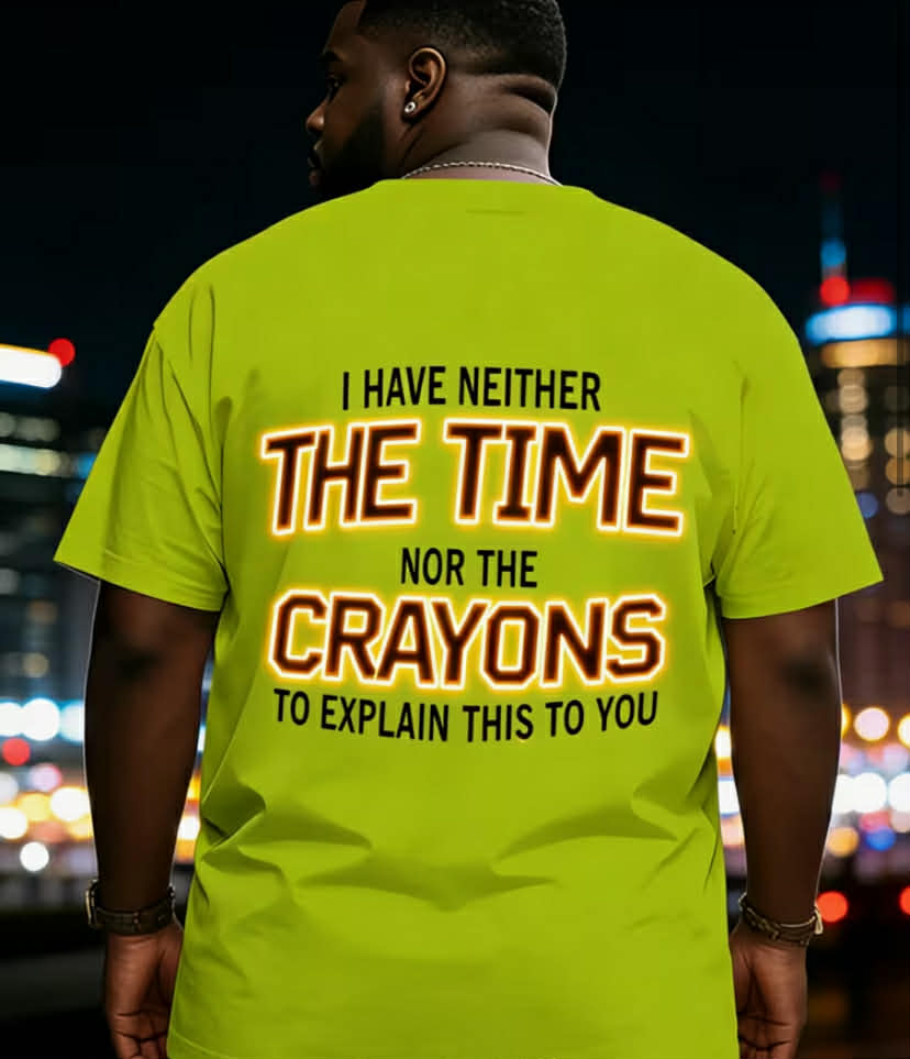 Plus Size Men'S Fun Slogan Short Sleeve, Front Printed with Neon Glow Style Quirky Text Pattern, Paired with Fluorescent Neon Effect, Suitable for Nightlife, Individual Dressing And Other Occasions
