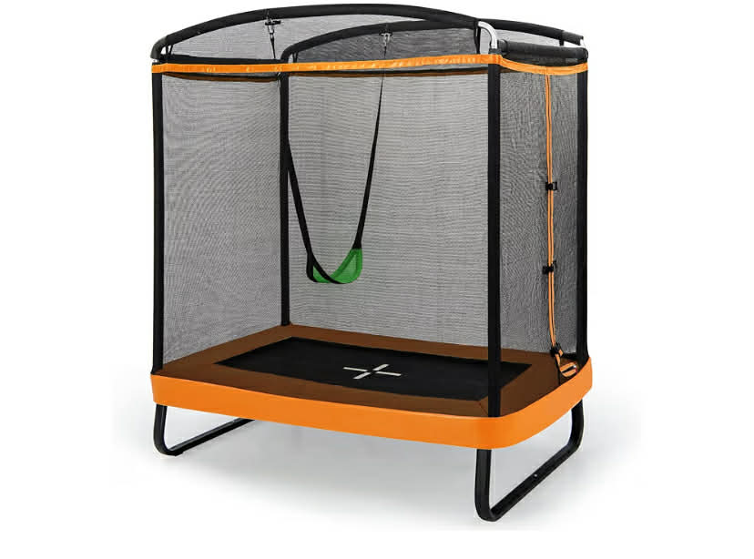 6FT Kids Trampoline, 2 in 1 Toddler Trampolines with Swing and Enclosure Safety Net, Rectangle Trampoline for Outdoor
