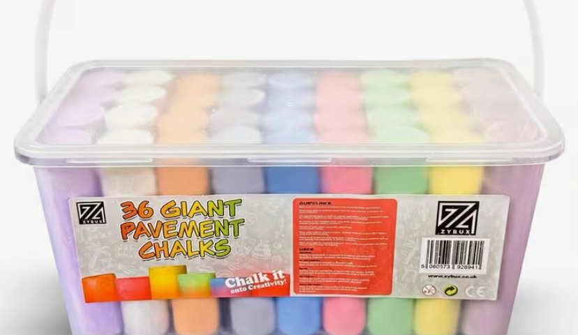 36 Giant Coloured Chalks Chunky Pavement Washable 6 Colours
