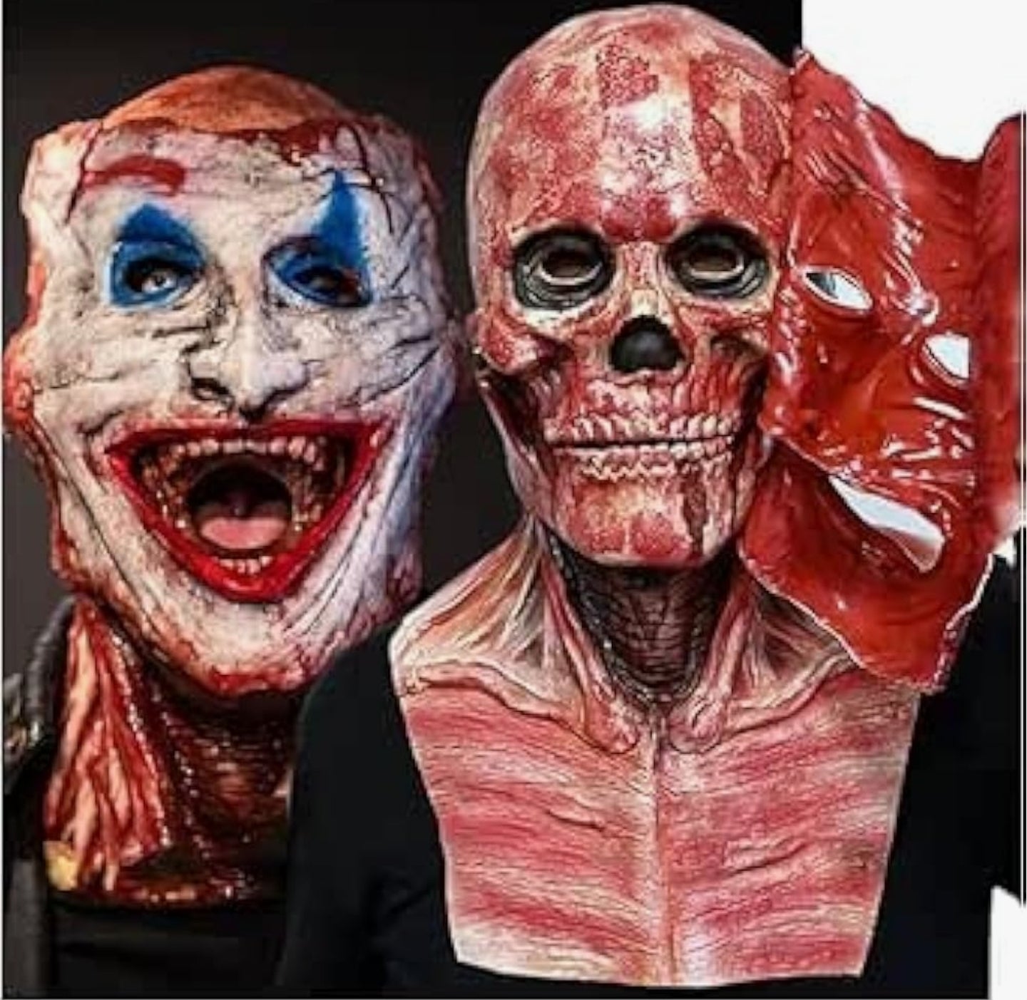 Double Layers Magnetic Scary Halloween Masks, Halloween Skull Clown Masks, Double Layer Joker Face Cover, Realistic Full Head Skeleton Costume Latex Mask for Adults