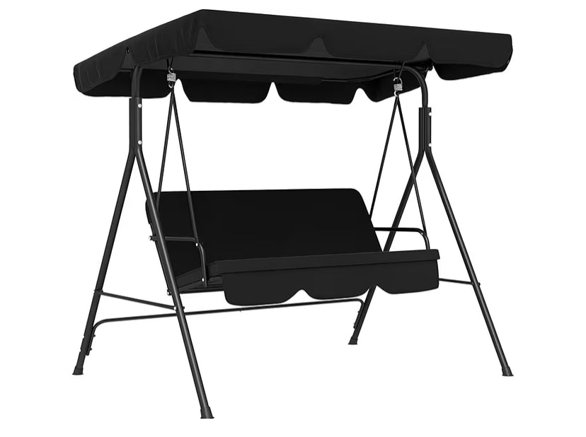 Outsunny 3 Seater Swing Chair with Adjustable Canopy, Garden Swing Seat with Steel Frame, Padded Seat, Black
