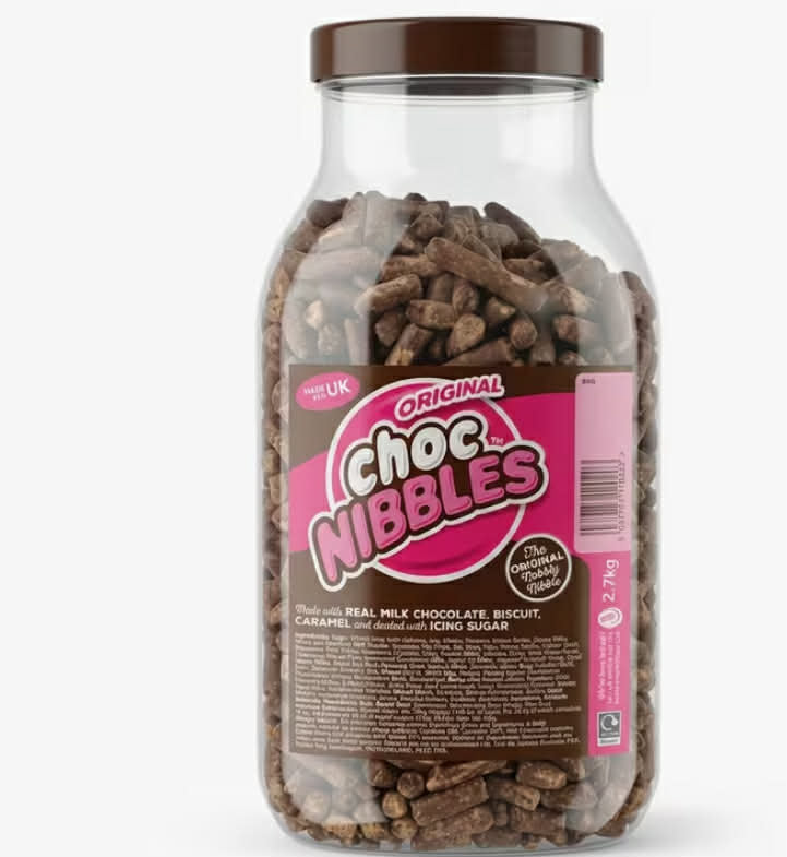2.7Kg Sweet Dreams Chocolate Nibbles, Large Resealable Catering Jar Filled with Milk Cocoa Biscuit And Caramel Bites,