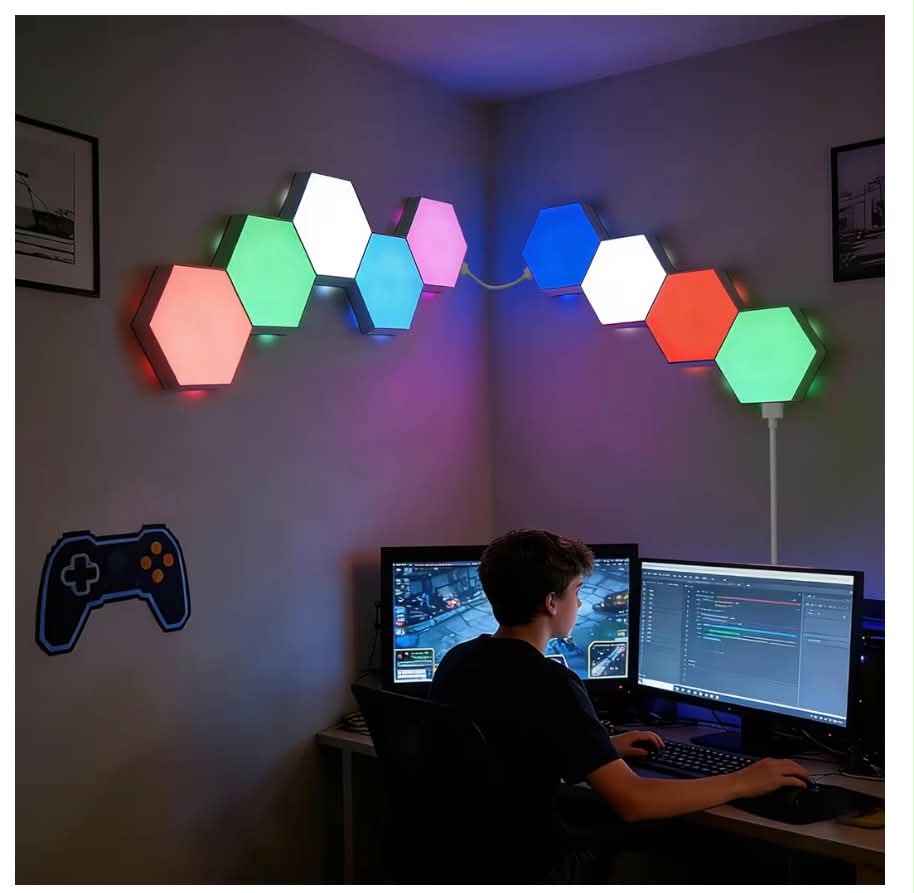 Hexagon Sensory LED Lights 9 Pack, 13 RGB Colors Touch Remote