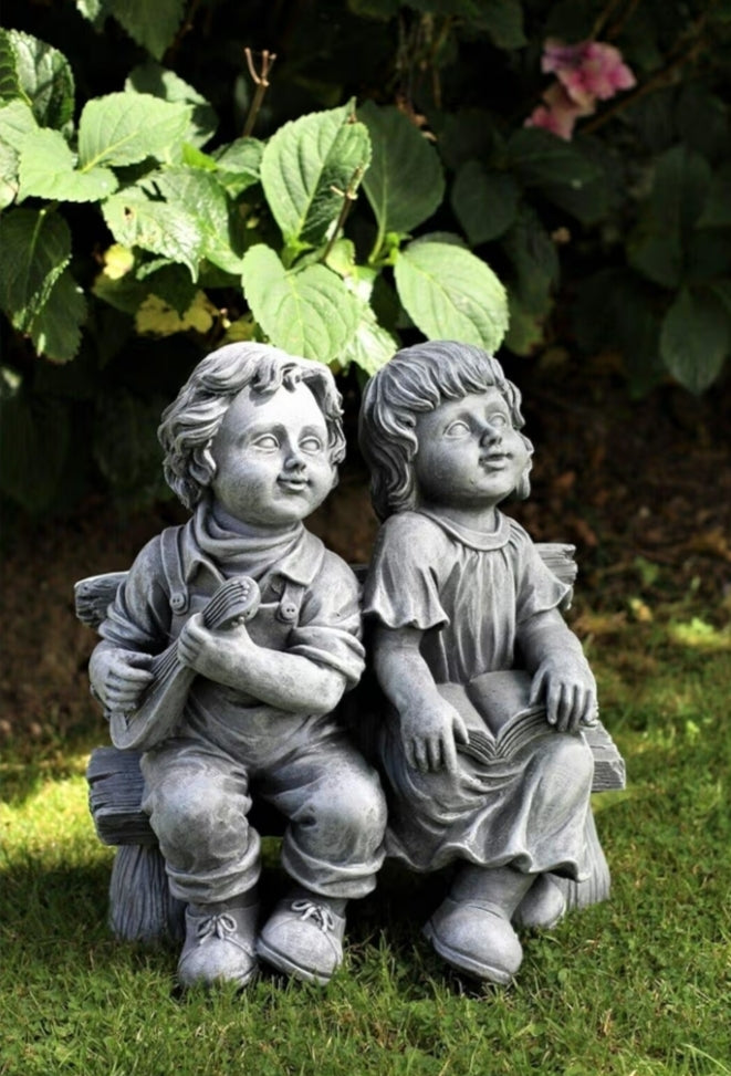 Home Hut Garden Ornament Boy & Girl Cherub Statue Decor Decoration Large