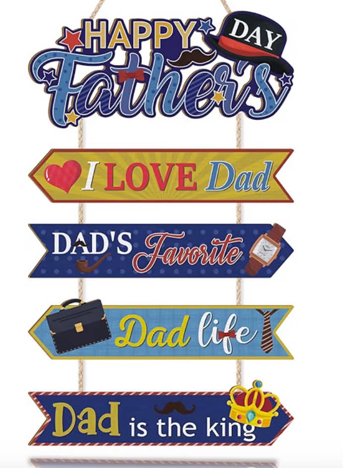 Happy Father's Day Wooden Hanging Plaque I Love Dad Wall Sign with Bowler Hat Tie Briefcase Pattern