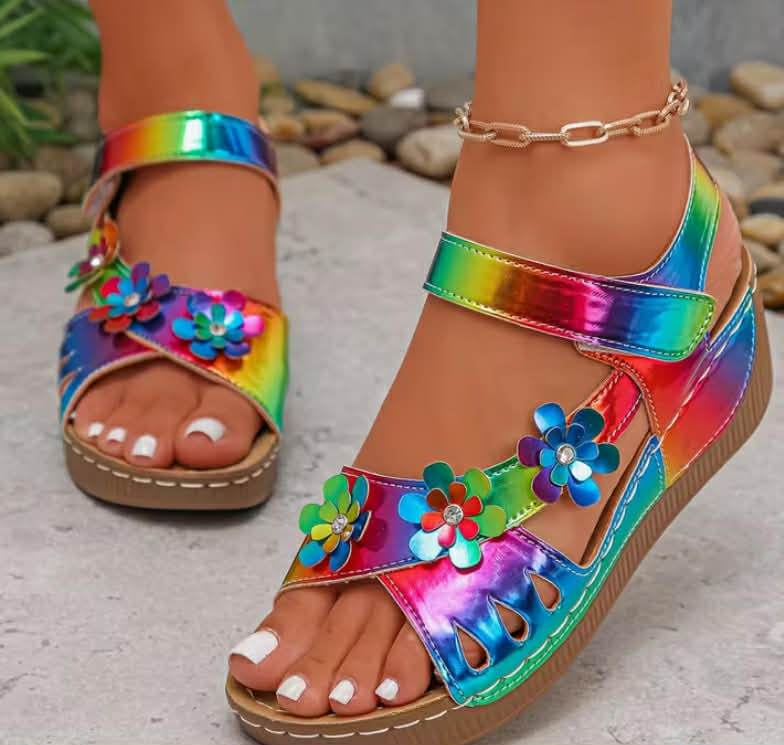Color-Changing Materials, Women'S Summer Outdoor Sandals, Wedge Thick Sole.