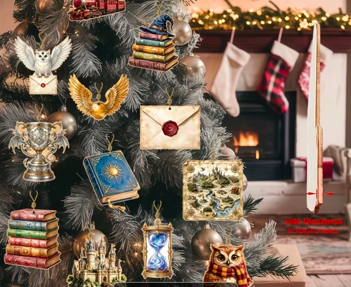 12pcs/Set of Harry Potter Christmas-Themed Wooden Christmas Ornaments, with Strings, Perfect for Decorating Christmas Trees, Doors, And Windows -