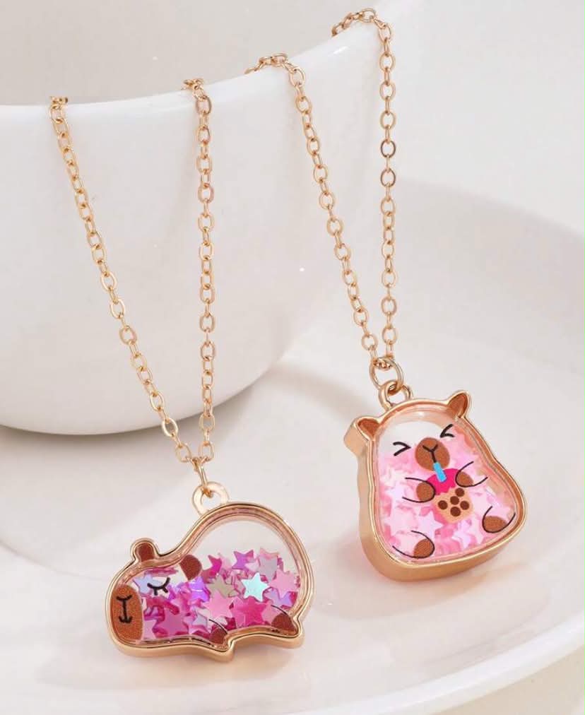 1 pc Cute Cartoon Capybara Sequin Pendant Necklace, Gift For Best Friend