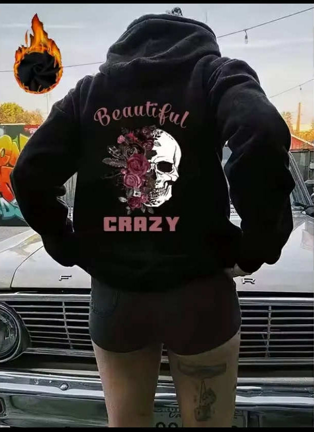 Beautiful Crazy Skull And Flowers Printed Hoodies