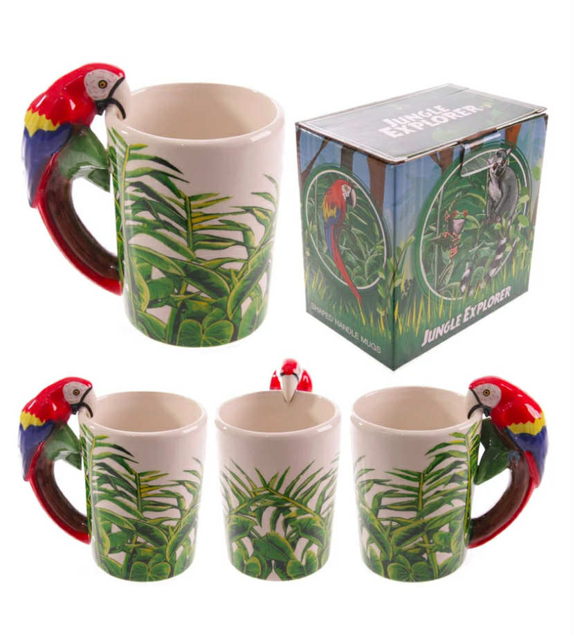 Animal Shaped Handle Ceramic Mug Tea Coffee Cup Novelty Gift Jungle Tropical