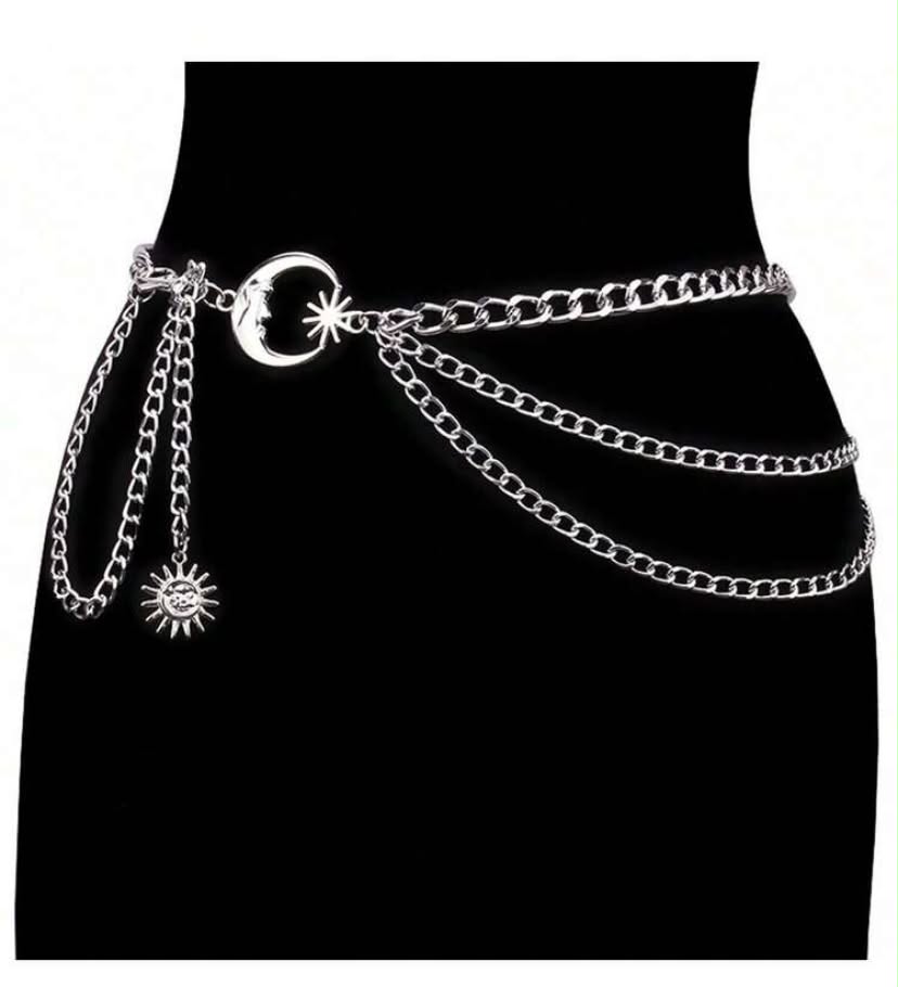 1 pc Fashion Jewelry Multi-Layer Metal Chain Waist Chain/Belt, Punk Style Sun & Moon Body Chain Fall,