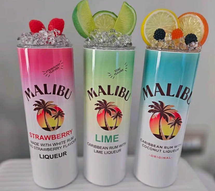 Malibu 20oz Tumblers - With Acrylic Ice Cubes & Fruit on Lid