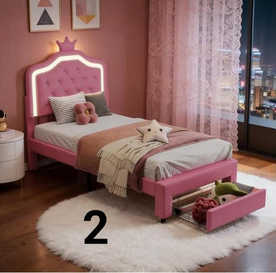 Girls Upholstered Bed Frame 90x190 cm with LED Lights, Kids Pink Cloud Shaped Bed Princess Bedroom Furniture for Small Room, Adjustable Headboard, Velvet (No Mattress) (Pink, 90x190 cm)
