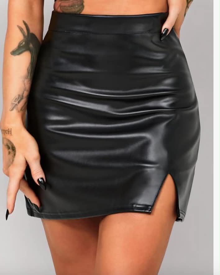 Women Faux Leather Skirt High Waist Pencil Skirts Tummy Control Bodycon Mini Short Skirt