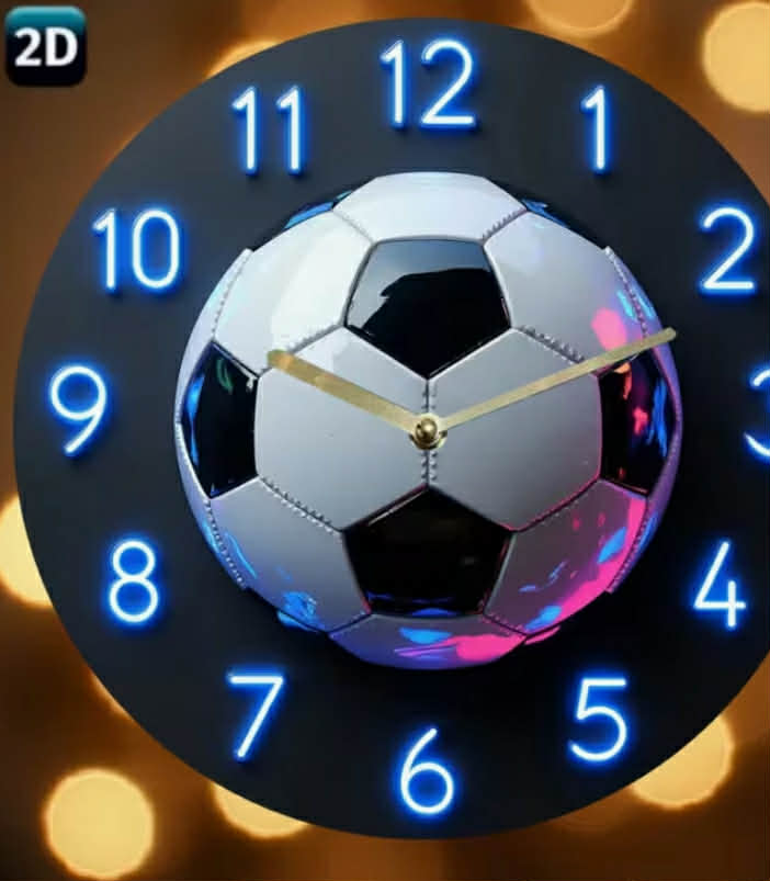 12-Inch Soccer-Themed Wall Clock with Neon Numbers & Soccer - Silent Non-Ticking Mechanism, Round Clock (AA Battery Required)