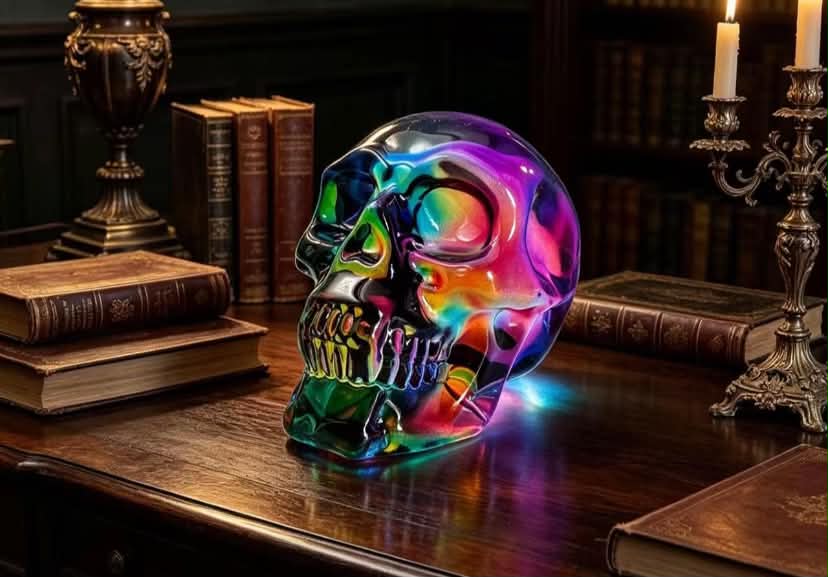 Vibrant Gradient Crystal Ornament, Artificial Glass Skull
