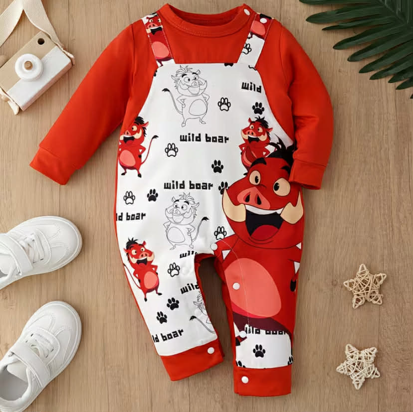 Set of 3 Cartoon Outfits Featuring a Lion, Meerkat, And Wild Boar for Babies, Suitable for Spring, Autumn, And Winter, Designed As Faux Overalls for Outdoor Wear