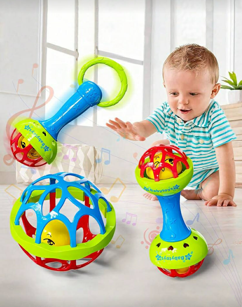 3 pcs Baby Bell Hammer Toy, Cute Smiling Face Pattern, Combination Set,