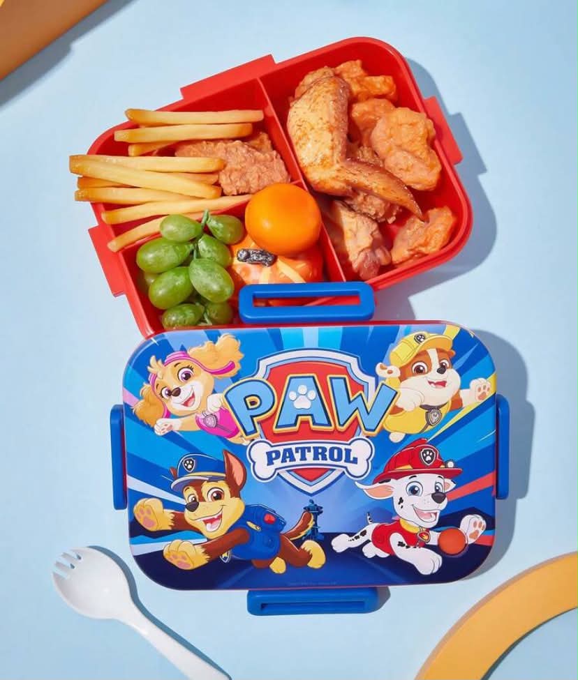 PAW Patrol 1100ml Cartoon Pattern Leak-Proof 3-Compartment Bento Box, Durable And Resistant To Falls, Equipped With Tableware And Food Fork, Back To School