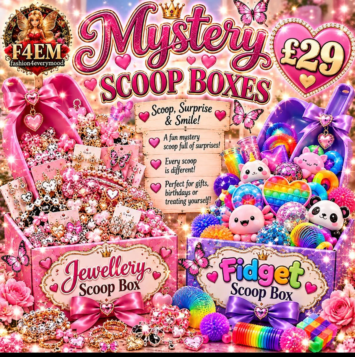 🎀 Mystery Scoop Boxes 🎀
💕 Scoop, Surprise & Smile! 💕