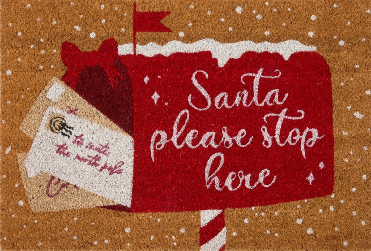 Santa Stop Here Printed Coir Mat