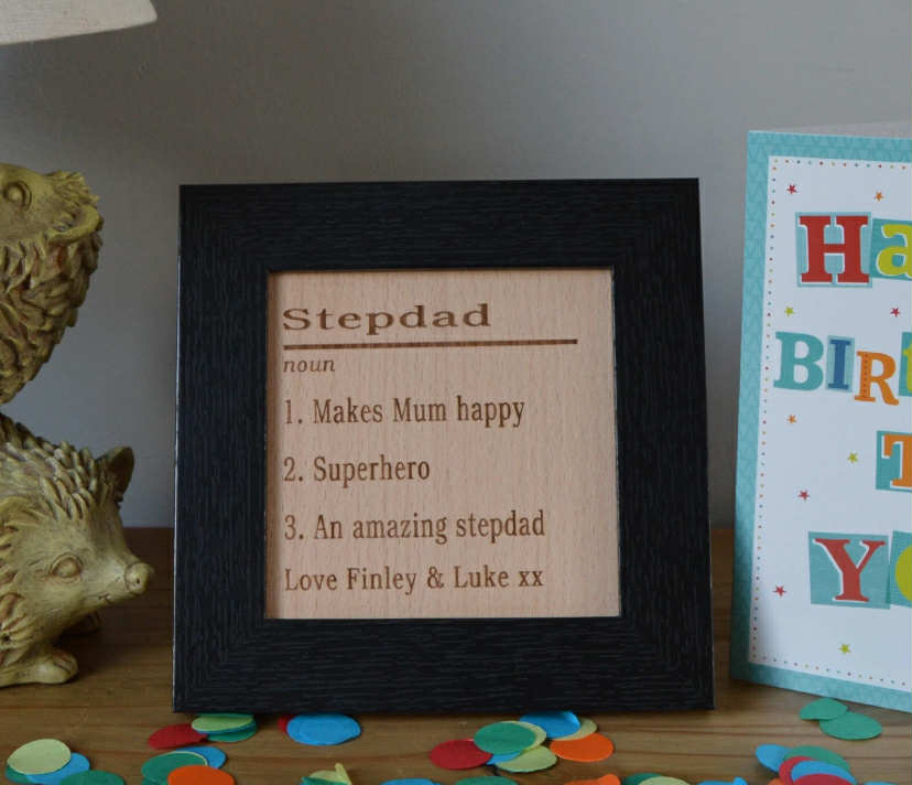 Father's Day Birthday Gift Personalised Stepdad Dad Engraved Wood Plaque Framed