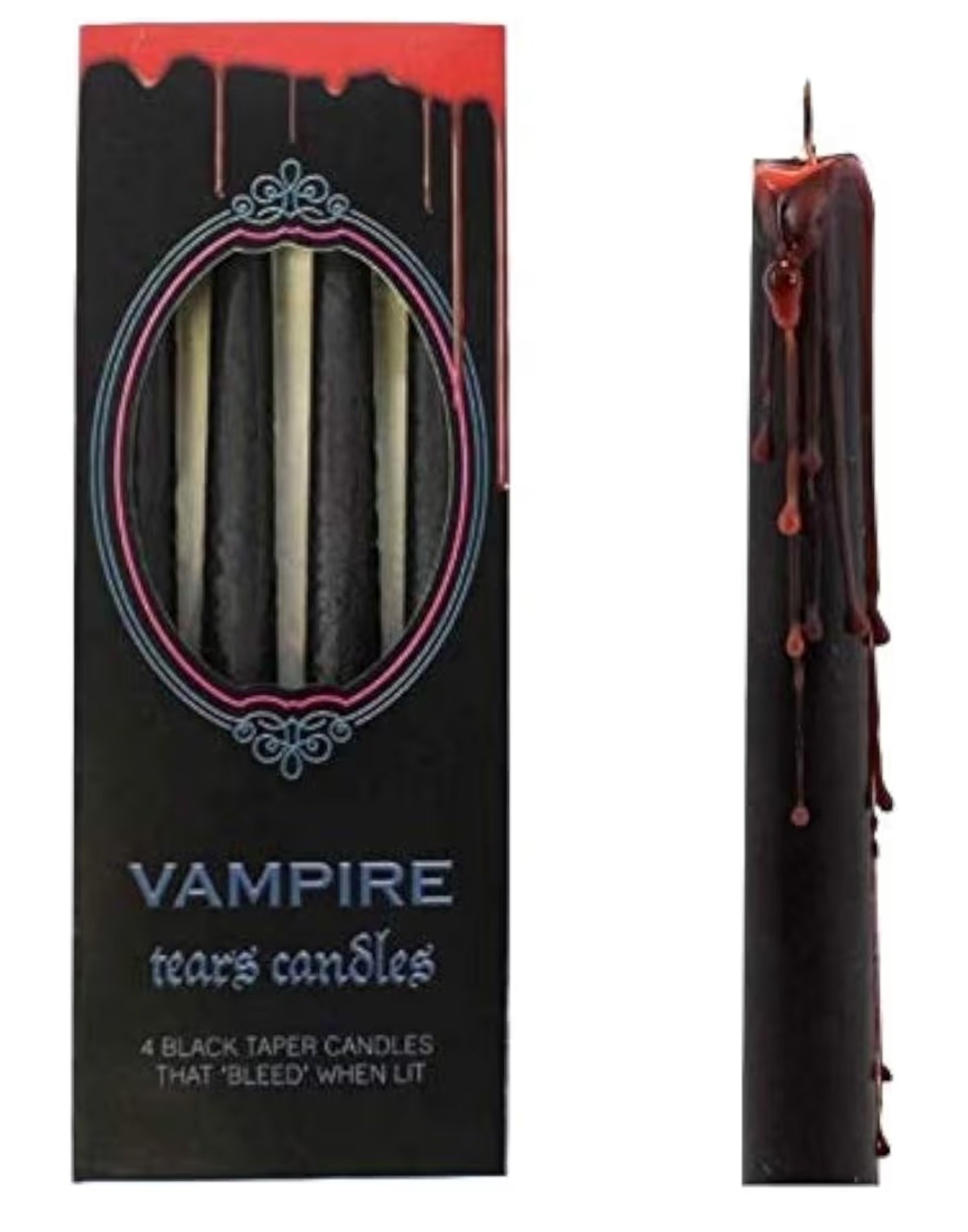 Vampire Tears Black Candles - Set of 4 Bleeding Candles - Gothic Rituals