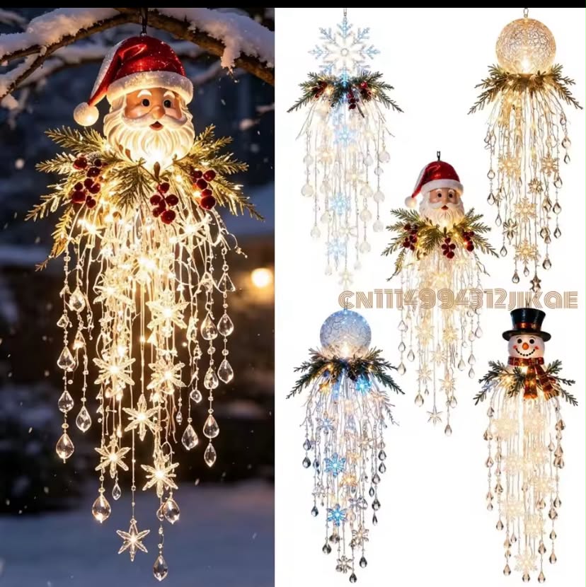 Christmas Hanging LED Light Snowflake Decor, Crystal Cascade with Crystal-Style Drops, 14 Inches Length,