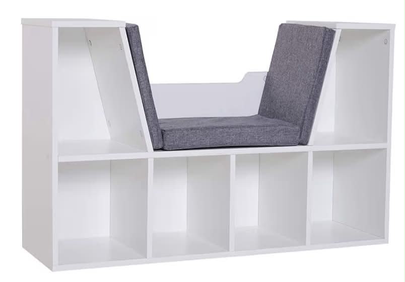 Bookcase Storage Shelf with Cushioned Reading Seat, Cube Bookshelf Organizer for Bedroom Living Room, Rustic Brown