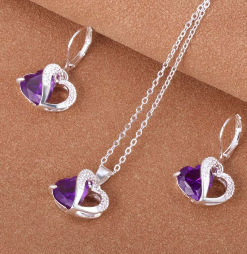 3pcs Purple Heart Jewelry Set