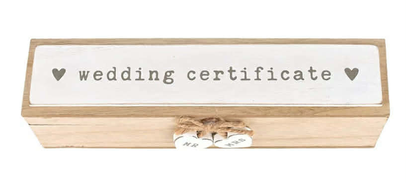 Love Story Wooden Wedding Day Marriage Certificate Holder Box with Hearts
