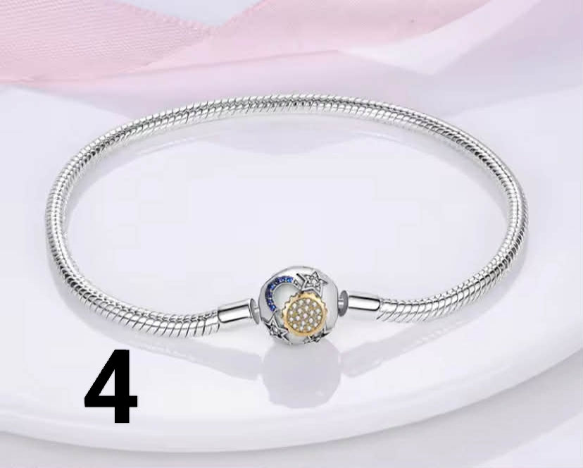 Bracelet Silver 925 Original 17-20CM Star Moon Sun Four Leaf Clover Green Zircon Bracelets