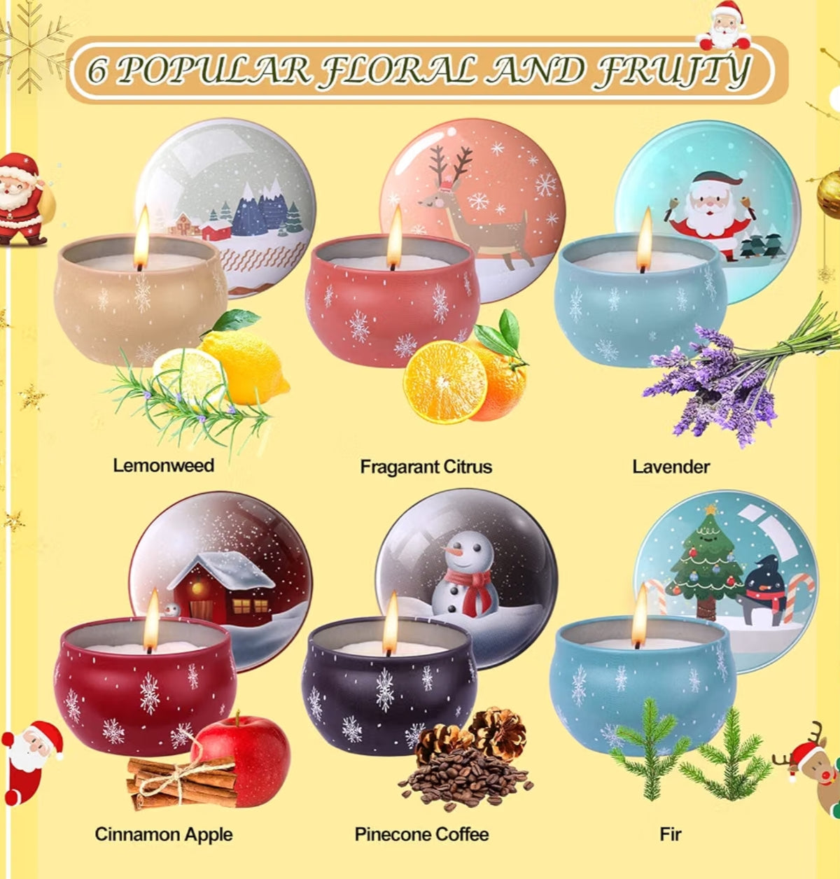 Christmas Scented Candles Gifts for Women, 6 Pack 2.5 Oz Candle Set, Natural Soy Wax,