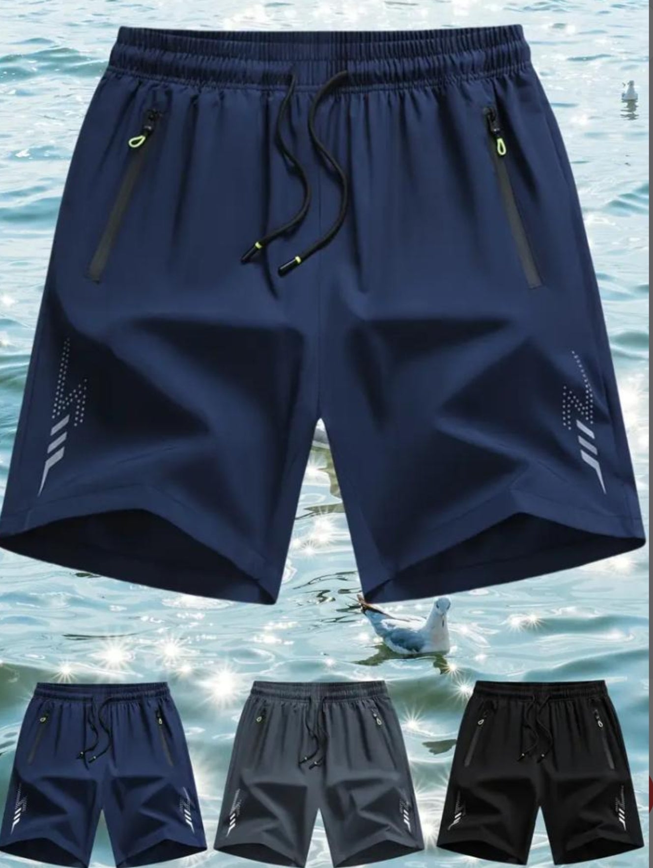 Men's Solid-color Quick-drying Shorts, Casual Slightly Elastic Drawstring Shorts