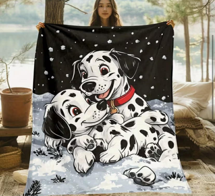 Lightweight Flannel Blanket Featuring Dalmatians in The Snow,