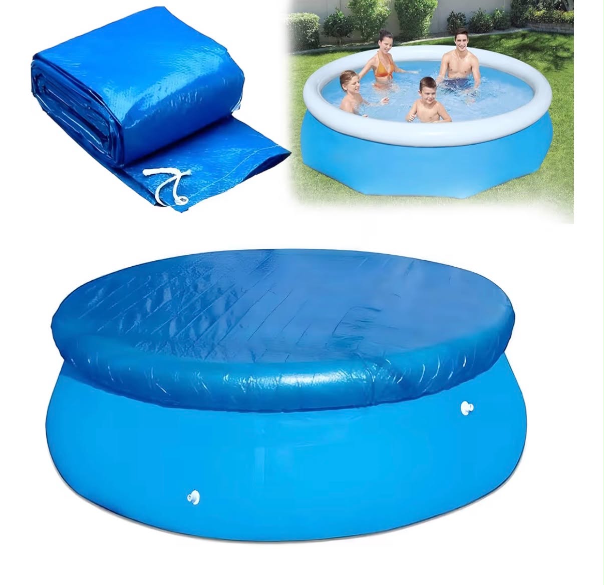 8ft Round Pool Cover, Thick Swimming Pool Protector With Drawstring For All Round Above Ground Inflatable Pools, Dustproof Waterproof Hot Tub Lid Easy Set 9.5ft Diamater fit for 8ft /244cm Pools