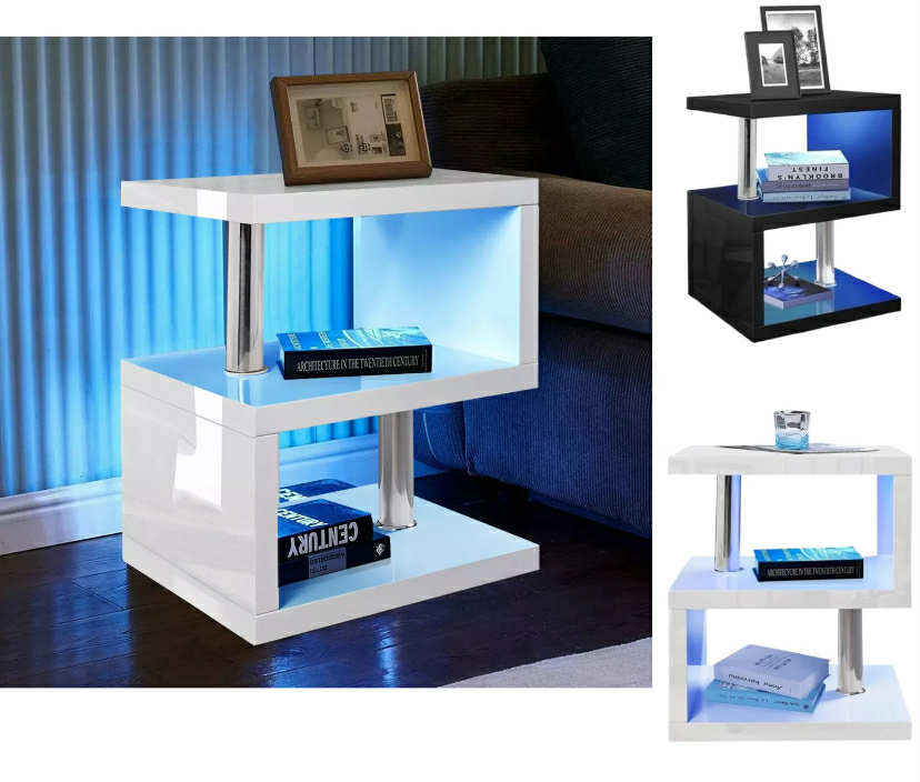 Small Side Table With Storage LED High Gloss Sofa End Coffee Table Living Room