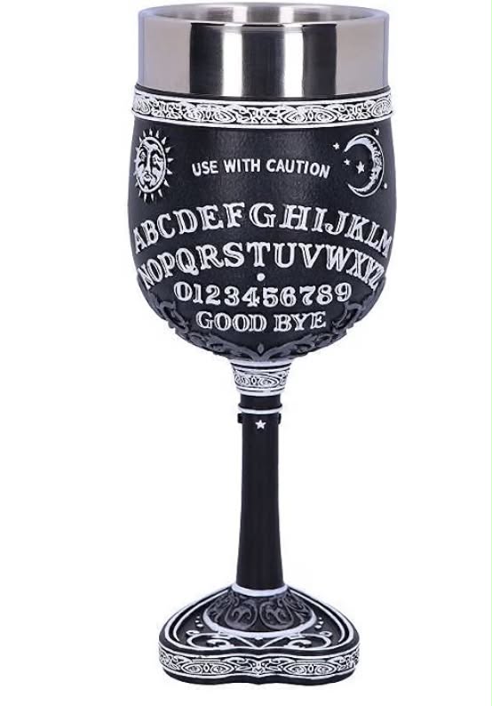 Black and White Spirit Board Goblet Glass, Resin w/stainless steel insert, 18cm