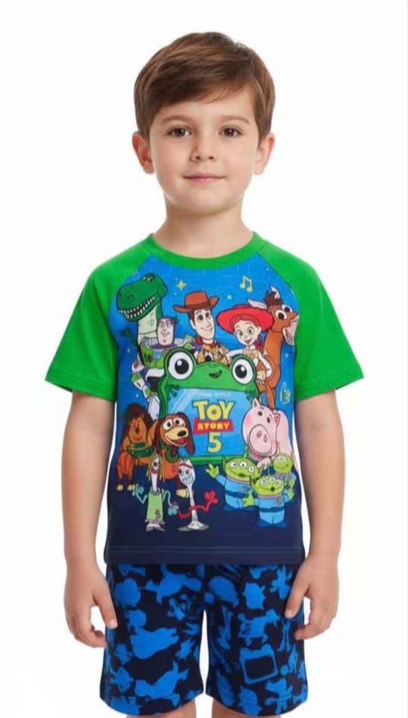 Toy Story Boys Pyjamas, Kids Short Summer PJs Set, Buzz Lightyear Woody Rex Toy Story Nightwear Toddler Pyjama Set
