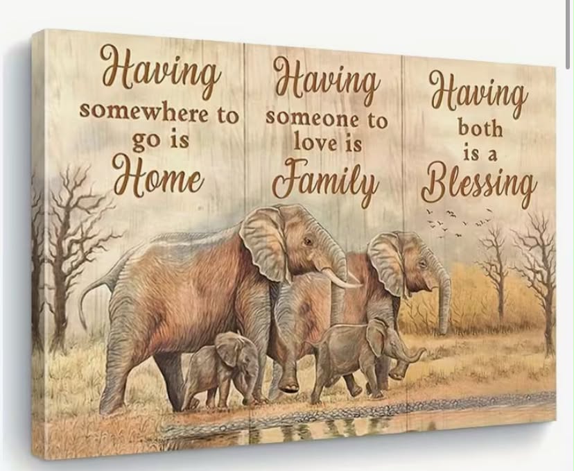 Plane Frame Elephant Family Love Canvas Wall Art - Instant Hanging and Use Wooden