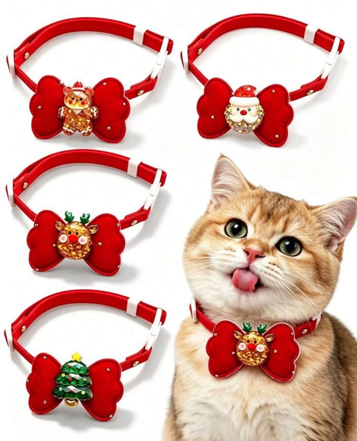 Christmas Cat & Dog Collar, Adjustable Design With Bow,