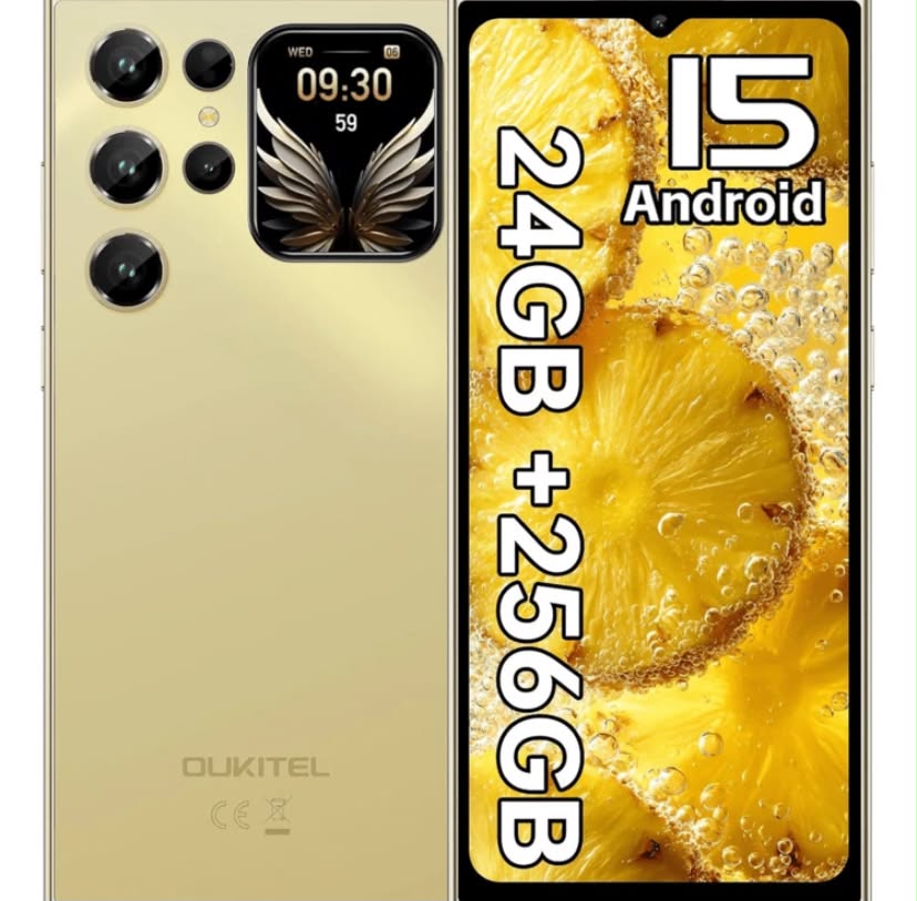 OUKITEL C62 Pro Android 15 Unlocked Smartphone, 24GB+256GB Storage, Discounted Price, 6.88" 90Hz Front Display & 1.81" Rear Secondary Screen, 5150mAh Battery, 13MP+5MP Dual Camera, Fingerprint, Face ID, Bluetooth 5.0, NFC